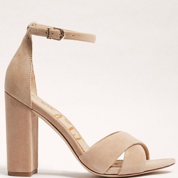 Sam Edelman Oatmeal Suede Yancy Ankle Strap Heels - Picture 3 of 12